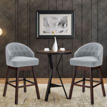 2 Chaises de Bar Pivotantes Bois Hévéa Dossier Rembourré Tissu Lin Respirant Design Capitonné Gris CWXT2843 design in