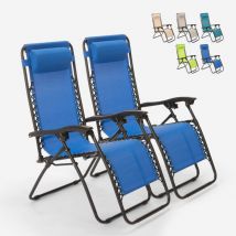 Beach And Garden Design - 2 transats de plage et jardin pliants multipositions Emily Zero Gravity - Bleu