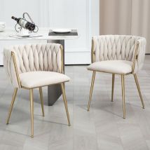 Hauss Spole - 2 chaises de salle à manger, fauteuil rembourré, métal + lin, beige