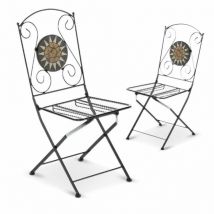 Chaise Pliante Pliante en Fer et Mosaïque pour Extérieur Musa Noir 2Pcs