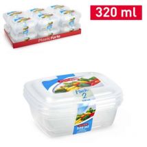 2 Contenitori Rettangolari in Plastica per Alimenti - Trasparente - 320 ml