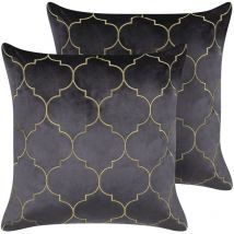 Beliani - 2 Coussins Décoratifs 45 x 45 cm avec Motif Marocain en Velours Gris et Doré Alyssum