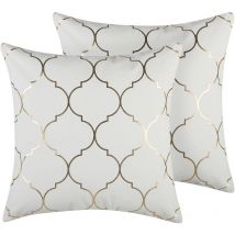 Beliani - Lot de 2 Coussins Décoratifs Motif Marocain 45 x 45 cm en Coton Blanc et Doré Alyssum