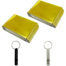 2 couvertures de survie d'urgence Sac de couchage d'urgence Couverture chaude et imperméable Convient pour le camping et la randonnée en plein air, 2