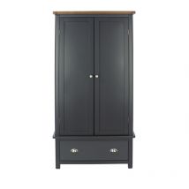 Core Products - 2 Door, 1 Drawer Wardrobe - Hardwood/Softwood/MDF - 90 x 55 x 190 cm - Midnight Blue/Antique Oak Effect Wax