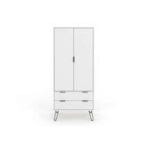 Core Products - 2 Door, 2 Drawer Wardrobe - Manufactured Wood Fibre Board/Metal - 76.5 x 53 x 176 cm - White