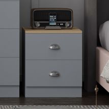 Fwstyle - 2 Drawer Bedside Cabinet Matt Grey Oak Bedroom Furniture Metal Cup Handles - Grey