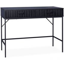 Sweeek - 2-drawer desk, black grooved wood effect, matt black metal legs - Black