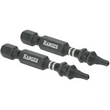 2 embouts impact 1/4'' étoile percée TTX20 longueur 75 mm Hanger 134092