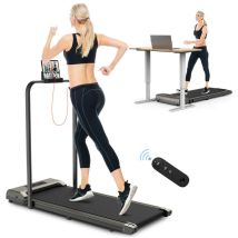 Bigzzia - 2 En 1 Tapis De Marche Pliable Tapis De Course Roulant Électrique - 1-10 Km/h Vitesse Réglable - Avec Accoudoir Et Écran Lcd Gris