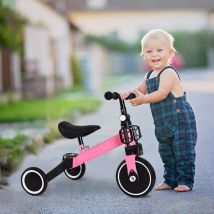 2 en 1 Tricycle Enfant Bébé Evolutif De 18 Mois à 4 ans Vélo Draisienne Rose