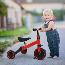 2 en 1 Tricycle Enfant Bébé Evolutif De 18 Mois à 4 ans Vélo Draisienne Rouge