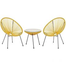 Set de Salon ou Jardin 2 Chaises Fauteuils Type Spaghetti et Petite Table Basse en Rotin pe Jaune et Acier Noir Design Industriel Moderne Beliani