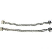 Ayor - Lot de 2 flexibles sanitaires - Raccord 2 écrous tournants 1/2' - l = 500mm DN8 - chrome