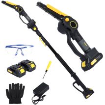 2-in-1-akku-kettensäge, Bürstenlose Elektrische Kettensäge Mit 2 X 2,0-ah-akkus, Einstellbar 1,5–2,3 M Zum Baumschnitt.