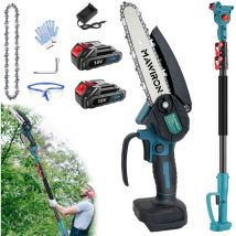 2-in-1-Akku-Teleskopstangen-Kettensäge, lange ausziehbare bürstenlose Kettensäge mit 2 Ketten, 2x3,0-A-Akku + Ladegerät, kompatibel mit Makita-Akku