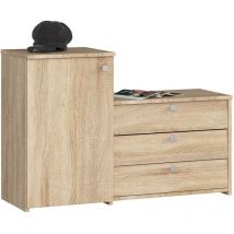 2-in-1 Garderobenkommode und Schuhschrank akord S16 in der Farbe Sonoma-Eiche mit 4 Schuhkipper B98,4 x H68 x T33 cm Gewicht 24,9 kg