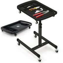 Costway - 2-in-1 Rolling Tool Tray Height Adjustable Work Table w/Tray-Black