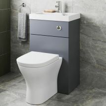2 in 1 Toilet Basin Combi Unit Back to Wall btw Grey Gloss Space Saving 500mm