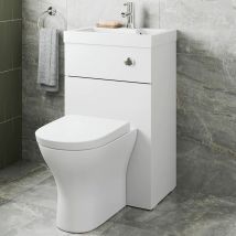 2 in 1 Toilet Basin Combi Unit Back to Wall btw White Gloss Space Saving 500mm