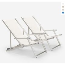 2er Set Strandliegen Liegestühle Sonnenliegen Mit Armlehnen Aus Aluminium Riccione Gold Lux - Weiß