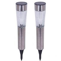 2 Lampade Giardino ricarica solare Paletti solari Metallo Cristallo 1LED Bianco