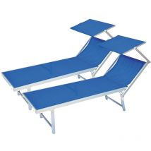 Coppia 2 pz lettini Prendisole Sdraio Alluminio Piscina Mare Spiaggia Giardino parasole di colore blu