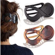 2 Minimalistische Lockige Haarspangen (hellbernsteinfarben Und Schwarz), Haarspangen, Breite Schwarze Haarspangen, Haaraccessoires Für Damen Und
