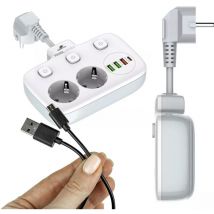 2 multiprises, 4 chargeurs USB, USB-C PD QC