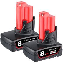 2 Pack 12V 8.0Ah Remplacement pour Milwaukee M12 Batterie xc 48-11-2410 48-11-2420 M12B6 48-11-2411 48-11-2401 48-11-2402 Outils sans fil - Pdstation