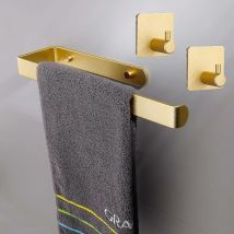 2 Pack Adhesive Towel Rack For Bathroom And Kitchen - With Hooks - Self Adhesive Wall Mounted Towel Holder (gold)