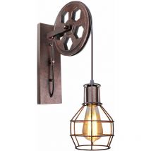 Axhup - Metal Wall Light Fixture, Vintage Industrial Pulley Wall Lamp Creative Wall Sconce E27 for Bedside Living Room Indoor Outdoor (Rust) 1PCS
