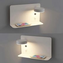 2 Pack Applique led orientable 12W avec charge usb Appliques Murales 3 Température de Couleur Rotation 330° Éclairage Lampe Murale Moderne avec