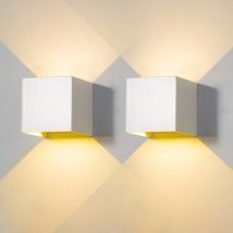 2 Pack Applique Murale Exterieur Interieur Led Lampe Murale Extérieures Moderne Blanc 6w Blanc Chaud 3000k Ip65 Étanche Carrée En Aluminium Réglage De