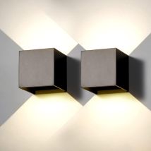 2 Pack Applique Murale Exterieur Interieur Led Lampe Murale Extérieures Moderne Noir 6w Blanc Naturel 4000k Ip65 Étanche Carrée En Aluminium Réglage 