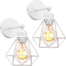 Axhup - Applique Murale Intérieur Lumianire Rotation à 180 Degré E27 Lampe Cage en Métal Blanc 2 Pack