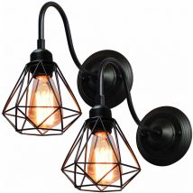 2 Pack Industrial Wall Lamp Metal Geometric Cage Wall Lights Indoor Black Sconce