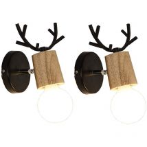 2 Pack Lampe Murale Tête de Cerf Rétro Applique Murale Eclairage Chambre à Coucher Escalier Café Noir