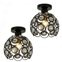 Axhup - 2 Pack Lustre de Plafond Cristal en Métal Plafonnier Eclairage Luminaire Abat-jour Noir 20cm