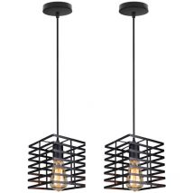 2 Pack Lustre Suspension Vintage Rétro E27 22cm Luminaire Cage Métal Noir