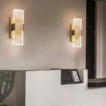 2-pack Modern LED Wall Light Crystal Wall Sconces Up and Down Wall Lamp Gold Three-Color Variable Light 9X31cm