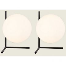 Wottes - 2-pack Modern Table Lamp White Glass Shade Nightstand Desk Lamp Aesthetic Lamps for Bedroom Bedside Black Ø20cm