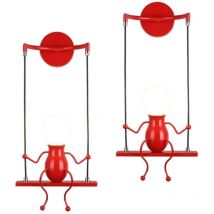 2-pack Modern Wall Lamp Humanoid Creative Wall Light Art Deco Wall Sconce E27 Base Iron Holder for Children Room Red
