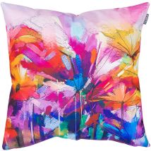 Bean Bag Bazaar - 2 Pack Outdoor Cushion -43cm x 43cm - Pink Oil Paint, Ready Fibre Filled, Water Resistant - Decorative Scatter Cushions for Garden
