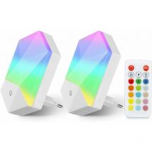 Thsinde - 2 Pack Veilleuse led Enfants Lampe de Nuit Bébé Plug-And-Play avec Télécommande 16 Couleurs Réglables rgb Luminosité Dimmable Veilleuse