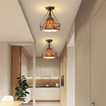 Wottes - 2-pack Vintage Industrial Ceiling Light Flush Mount Ceiling Lamp Fixture Cage Pendant Light Brown Ø25cm