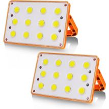 Memkey - 2 Packungen 60 w wiederaufladbares LED-Flutlicht, 120 cob, 4 Modi, Solar-wiederaufladbare Lampe, LED-Flutlicht, Baustelle, wasserdichte
