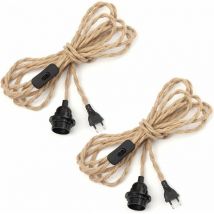Nvees - 2 paires Lustre Corde de Chanvre Câble 4.5m, Douille E27 Interrupteur avec Fil Cable Ampoule, Pour diy Lampe Suspension Lumière Pendante