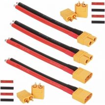 2 Paires XT60 Connecteur Femelle male avec Fil de Silicium de 100 mm 12AWG, 2 Paires XT60 Bullet Connectors Plugs avec Thermorétractable pour rc Lipo