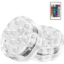 2 Paquet) Lumière led Submersible, IP68 Aimant Lampes Sous-Marines, rgbw Changement Contrôlé par Télécommande Lumiere Piscine pour Aquarium, Base de